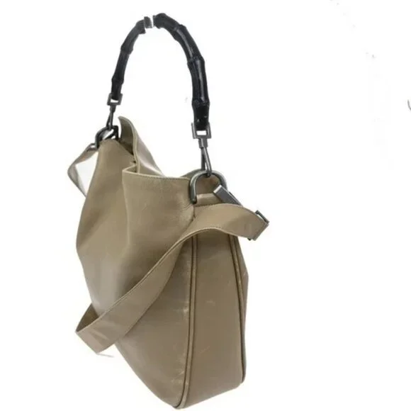 GUCCI GG Logo 2Way Shoulder Hand Bag Bamboo Leather Beige SHW 68TA208